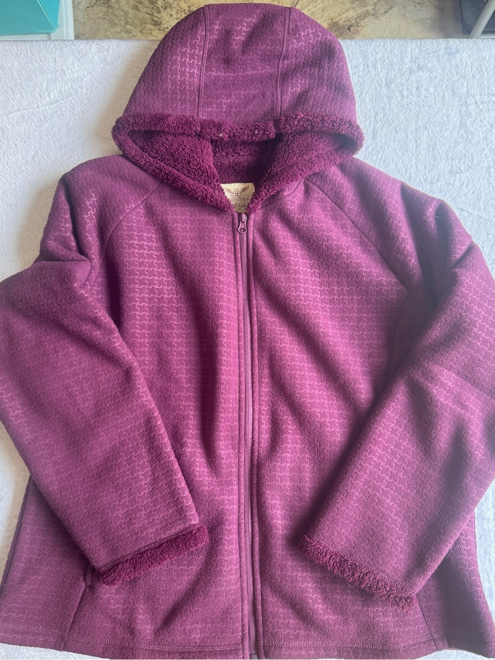 Faded Glory Fleece Jacket Womens XL 16-18 Burgundy Sherpa Hoodie